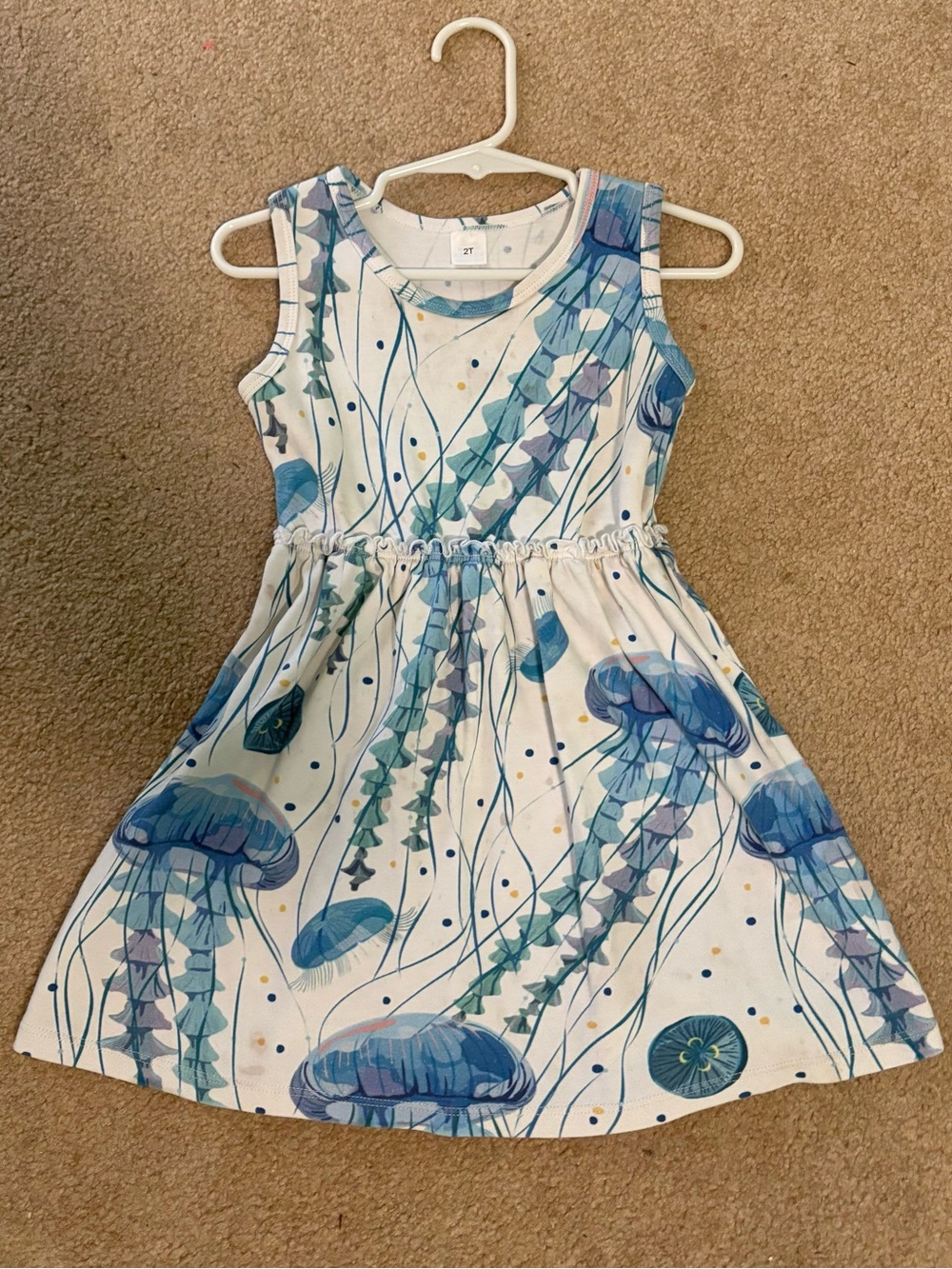 Amazon White Tank Dress with Blue & Teal Jellyfish Print